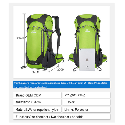 Ransel Hiking Tahan Air 64cm Hijau Ransel Perjalanan Ringan Wanita 40L