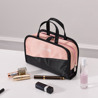 Tas Kosmetik Tahan Air Hitam Merah Muda Lipat Tas Perlengkapan Mandi Plastik Bening Makeup