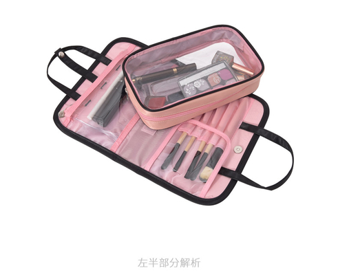 Tas Kosmetik Tahan Air Hitam Merah Muda Lipat Tas Perlengkapan Mandi Plastik Bening Makeup