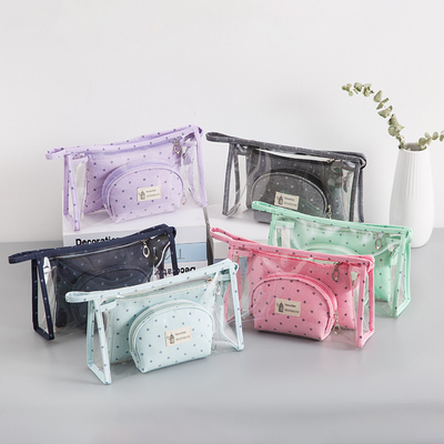 3Pcs Wanita Tas Perlengkapan Mandi Transparan Polyester 300D Tas Kosmetik Bening Untuk Perjalanan