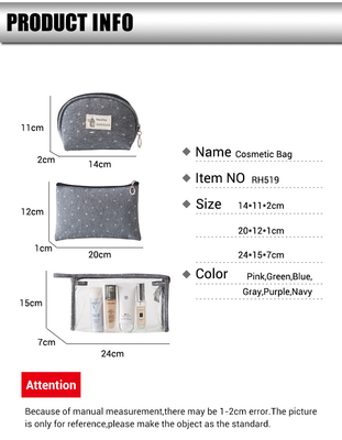 3Pcs Wanita Tas Perlengkapan Mandi Transparan Polyester 300D Tas Kosmetik Bening Untuk Perjalanan