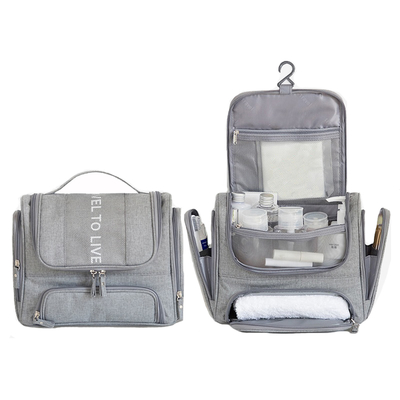 Gray Hanging Tas Kosmetik Makeup Organizer Travel Kit Dengan Aksesori Kamar Mandi Kait