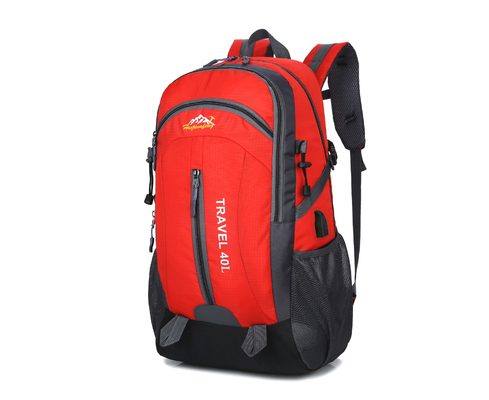 Ransel Tahan Air Orange 40L Ransel Perjalanan Berkemah 55cm Dengan Lubang Pengisian USB