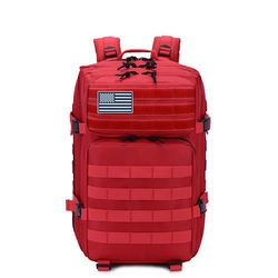 Ransel Laptop Perjalanan Taktis Poliester Merah 45L Ransel Militer Luar Ruangan
