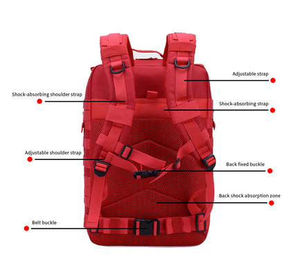 Ransel Laptop Perjalanan Taktis Poliester Merah 45L Ransel Militer Luar Ruangan