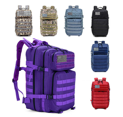 Ransel Laptop Perjalanan Taktis Poliester Merah 45L Ransel Militer Luar Ruangan