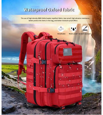 Ransel Laptop Perjalanan Taktis Poliester Merah 45L Ransel Militer Luar Ruangan