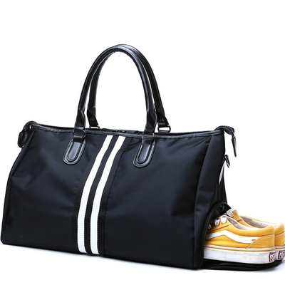 Tas Wol Olahraga Pria Hitam Nylon Gym Duffle Bag Dengan Kompartemen Sepatu