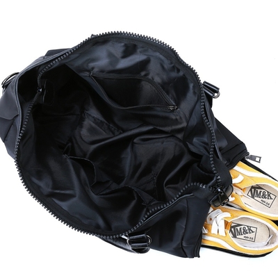 Tas Wol Olahraga Pria Hitam Nylon Gym Duffle Bag Dengan Kompartemen Sepatu