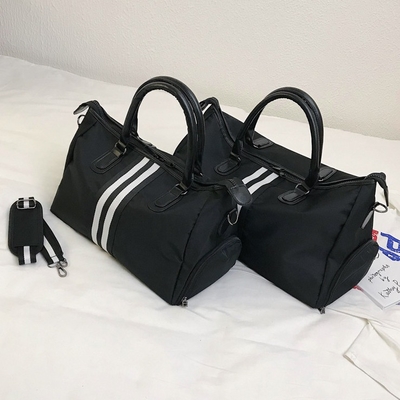 Tas Wol Olahraga Pria Hitam Nylon Gym Duffle Bag Dengan Kompartemen Sepatu