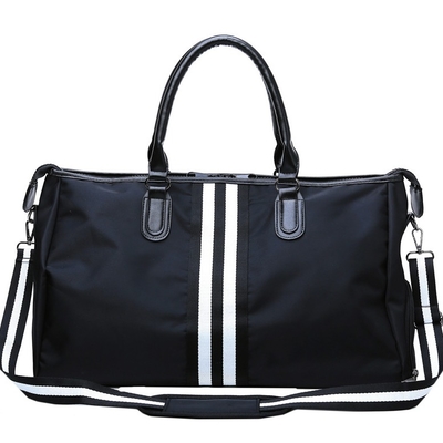 Tas Wol Olahraga Pria Hitam Nylon Gym Duffle Bag Dengan Kompartemen Sepatu