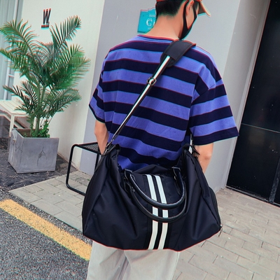 Tas Wol Olahraga Pria Hitam Nylon Gym Duffle Bag Dengan Kompartemen Sepatu