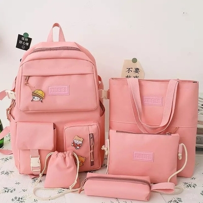 Tas Sekolah Anak Perempuan Set Kanvas 5 Buah Ransel Set Tas Pensil Selempang ODM