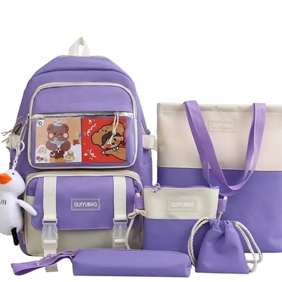 OEM 1.35 Inch Girls School Bag Set Kapasitas Besar 5 In 1 Backpack Sling Pencil Bag