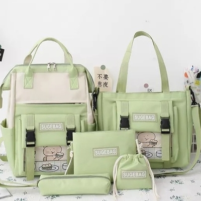 Ransel Hijau Set Laptop Siswa Tas Buku Tahan Lama Gadis