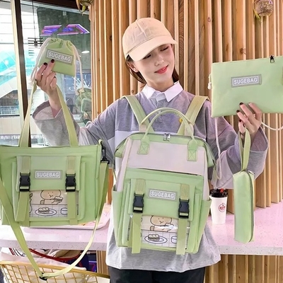 Ransel Hijau Set Laptop Siswa Tas Buku Tahan Lama Gadis