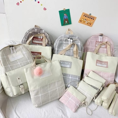 Ransel Perjalanan Wanita Set 4pc Ransel Laptop Kokoh Remaja Kanvas