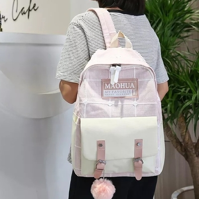 Ransel Perjalanan Wanita Set 4pc Ransel Laptop Kokoh Remaja Kanvas