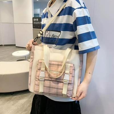 Ransel Sekolah Siswa 42cm Set Indah Pencetakan Grid 5 Buah Ransel