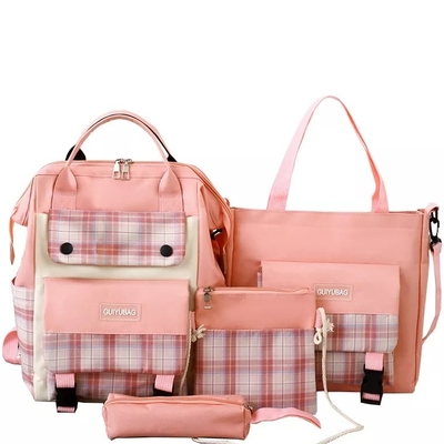 Tas Sekolah Wanita Kanvas Set Dompet Buku Lucu Tahan Air Sekolah