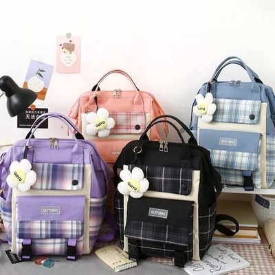 Tas Sekolah Wanita Kanvas Set Dompet Buku Lucu Tahan Air Sekolah