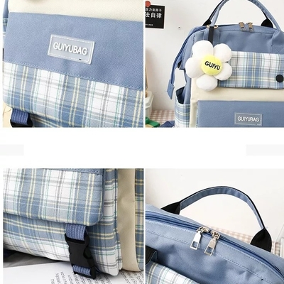Tas Sekolah Wanita Kanvas Set Dompet Buku Lucu Tahan Air Sekolah