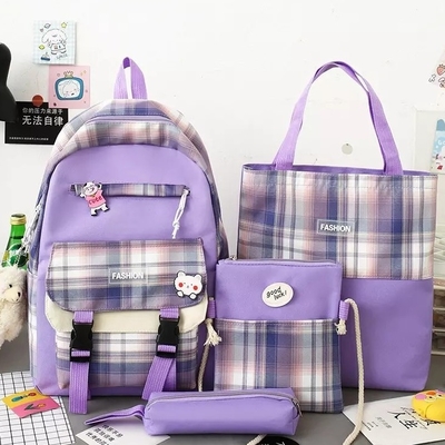 Set Ransel Wanita Ungu Set Ransel Estetika Tahan Air Untuk Siswa Perempuan