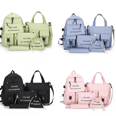 Tas Sekolah Ransel Laptop Travel Set Gadis Warna Solid Dengan Kotak Pensil Grosir