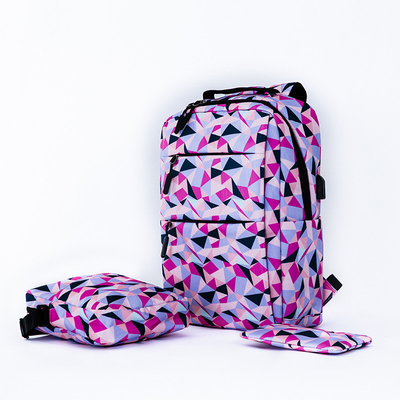 Tas Ransel Laptop Wanita Nilon Tas Sekolah Tahan Air 3 Buah