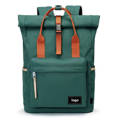 Ransel Laptop Travel 42cm Hijau Ransel Roll Top yang Dapat Diperluas Oxford OEM