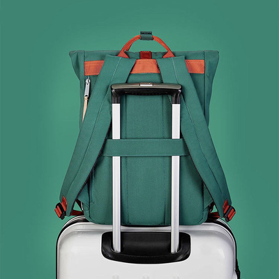 Ransel Laptop Travel 42cm Hijau Ransel Roll Top yang Dapat Diperluas Oxford OEM