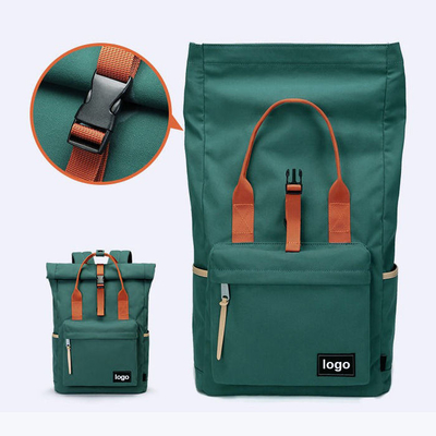Ransel Laptop Travel 42cm Hijau Ransel Roll Top yang Dapat Diperluas Oxford OEM