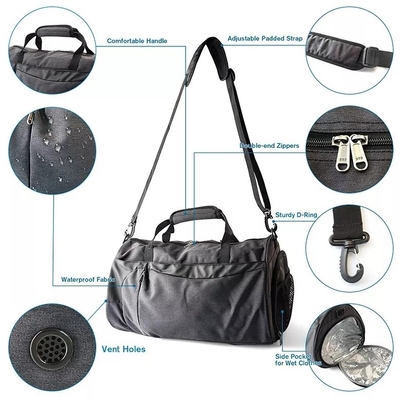 Polyester Anti Theft Travel Bag Gym Bag Dengan Kompartemen Sepatu Saku Basah