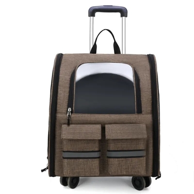 Pembawa Kucing Anjing Dengan Roda Ransel Luar Ruangan Pet Carrier Pet Trolley Portable