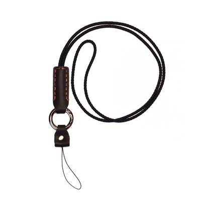 OEM Universal Phone Lanyard Strap Adjustable Leather Neck Phone Strap Dengan Patch Metal